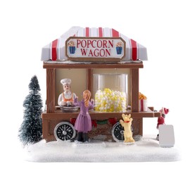 Christmas Village Houses, Farmhouse Musical LED Lighted Christmas House Decor, Resin Christmas Popcorn Wagon Shop Figurines Christmas Home Accessories for Home Decor