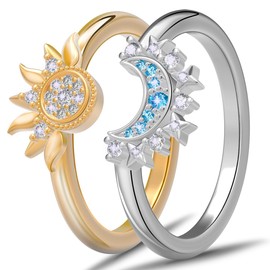aesdox Sun Moon Ring Set, Sun Ring Men's Gold and Moon Ring Women's Silver 925, Silver