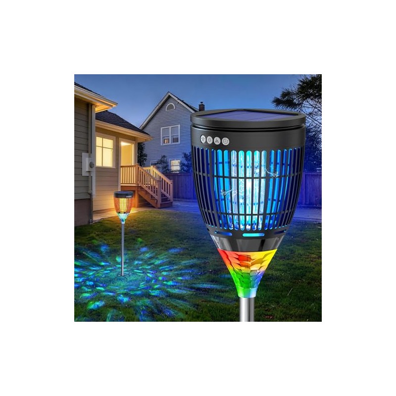Solar Bug Zapper Outdoor, 4200V 3-in-1 Mosquito Zapper with Flame