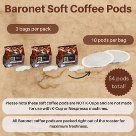 Baronet Coffee Pods [French Vanilla Flavored-54 Pods] Single Cup Use for Senseo Machine - 3 Bags of 18 Single Serve 8 Gram, Regular Strength, Medium Roast [French Vanilla]