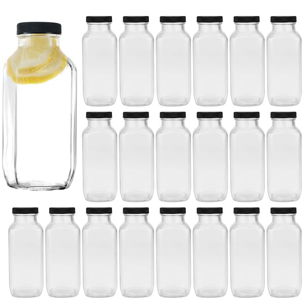 Vintage Water Bottles,Glass Drinking Bottles 16oz,Square Beverage Bottles 500ml With Lids For Kombucha,Tea,Glass Bottles For Homemade Drinks,Travel Reusable Milk Bottles Juiceing Bottles 20Pack …