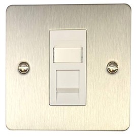 Flat Brushed Steel RJ45 Socket (1 Gang/White Insert)
