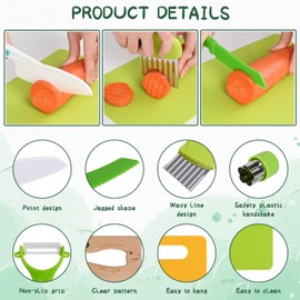 Kinggrand Kitchen 13 Pcs Montessori Kitchen Tools for Toddlers Kitchen Tools Kid Safe Knife Set for Real Cooking Cutting Boards,Crinkle Cutter,Peeler,Serrated Edges and Wooden Safe Knives