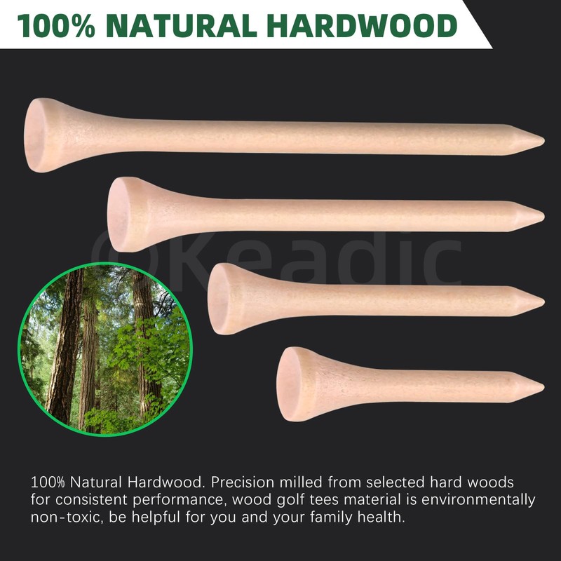 Keadic 180Pcs Wood Golf Tees Assortment Set, 1-5/8” 3-1/4" 2-3/4"