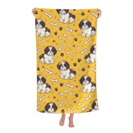 dhakalrlde Dog Beach Towel - 32×52 in Microfiber Quick Dry Sand Proof Lightweight Pool Bath Towel for Women Adults Kids, Absorbent Soft Plush Travel Towels for Swim Gym Sports (Cute Shih Tzu)