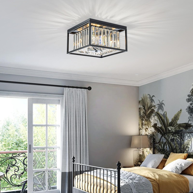 LumFurn 4-Lights K9 Crystal Ceiling Light, Close to Ceiling, 2-Tier