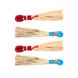 Yogic Mantra Kusha Grass Broom (Set of 4 Jhadu - Small Size 4 Inch Approx) Handmade Natural Grass Jhadu for Hindu Puja Holy Prayers Pooja Ceremony