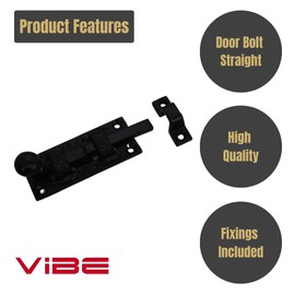 Vibe Door Bolt Straight 75mm on Black Antique, Surface Mounted Door Bolt, Sliding Door Lock, Lock Bolts for Securing Internal Doors for Bedrooms, Bathrooms, Storage Units and Cupboards.