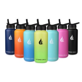 HYDRO CELL Stainless Steel Water Bottle w/ Straw & Wide Mouth Lids (64oz 40oz 32oz 24oz 18oz 14oz) - Keeps Liquids Perfectly Hot or Cold with Double Wall Vacuum Insulated Sweat Proof Sport Design ( Fuchsia 32oz)