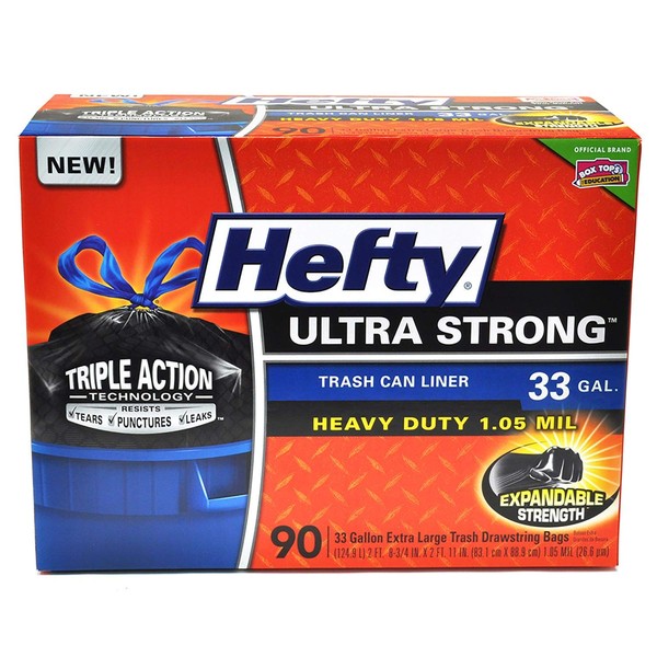 Hefty 33 gallon Ultra Strong Black, 90Count,, 9 Lb ()
