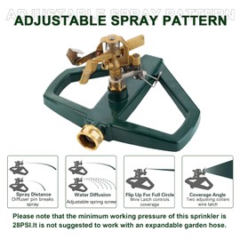 Fecovanti Metal Pulsating Impact Sprinkler with Metal Base,Heavy Duty Brass Sprinklers for Yard Lawn Garden, 20-360 Degree Large Area Coverage,Garden Hose Sprinklers System with Sprinkler Head