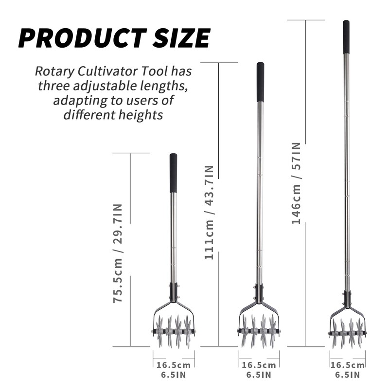 BARAYSTUS Rotary Cultivator Tool, Adjustable Garden Hand Tiller Cultivator, Long