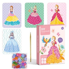 BERYART Creative Princess Dress-up Activity Book with Watercolor Painting, Stickers, Poking, Puzzle Puncture Painting for Kids, Enchanted Fabric Art Set Crafts for Girls Ages 4, 5, 6, 7, 8, 9, 10