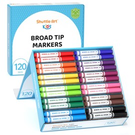 Shuttle Art 120 Count Washable Markers, 10 Assorted Colors Broad Line Conical Tip Large Markers Bulk with a Box, Home Classroom School Supplies for Toddlers Kids Adults Students Teachers