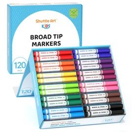 Shuttle Art 120 Count Washable Markers, 10 Assorted Colors Broad Line Conical Tip Large Markers Bulk with a Box, Home Classroom School Supplies for Toddlers Kids Adults Students Teachers