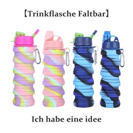 hssopa Foldable Water Bottle, BPA-Free, Foldable Water Bottle, 500 ml, Travel Water Bottle, Foldable Camping Accessories, Hiking Accessories, Sports Bottle (Handle, Pink)