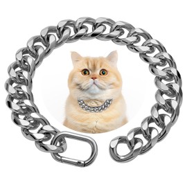 WOOFUU 19MM Heavy Duty Thick Cuban Link Cat Collar,Silver Chain Collar for Small Dogs - 8 Inches Length Pet Necklace Collar