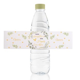 URROMA 50 Pieces Water Bottle Labels, Cheers Greenery Plants Wedding Bottle Wraps for Anniversaries Birthday Party Baby Shower Decoration