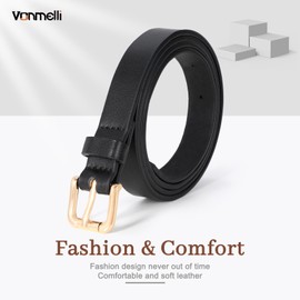 VONMELLI 4 Pack Thin belts for Women, Ladies Skinny Leather Waist Belt for Women Fashion Dress Jeans, Black Brown Coffee Beige M