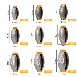 DUSPIRO 50 Pcs Sea Fishing Weights with Plastic Core Mixed 9 Sizes Small Fishing Sinkers 2g 3g 4g 5g 6g 8g 10g 15g 20g Fishing Sinkers Carp Fishing Weights Tackle for Saltwater Freshwater