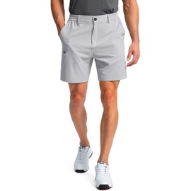Pinkbomb Men's Golf Shorts with 6 Pockets Stretch Quick Dry Hiking Work Dress Shorts for Men, Bright Grey, XX-Large