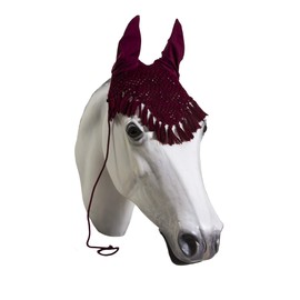 Horse Fly Bonnet with Tassels- Horse and Pony Sizes (Pony, Burgundy)