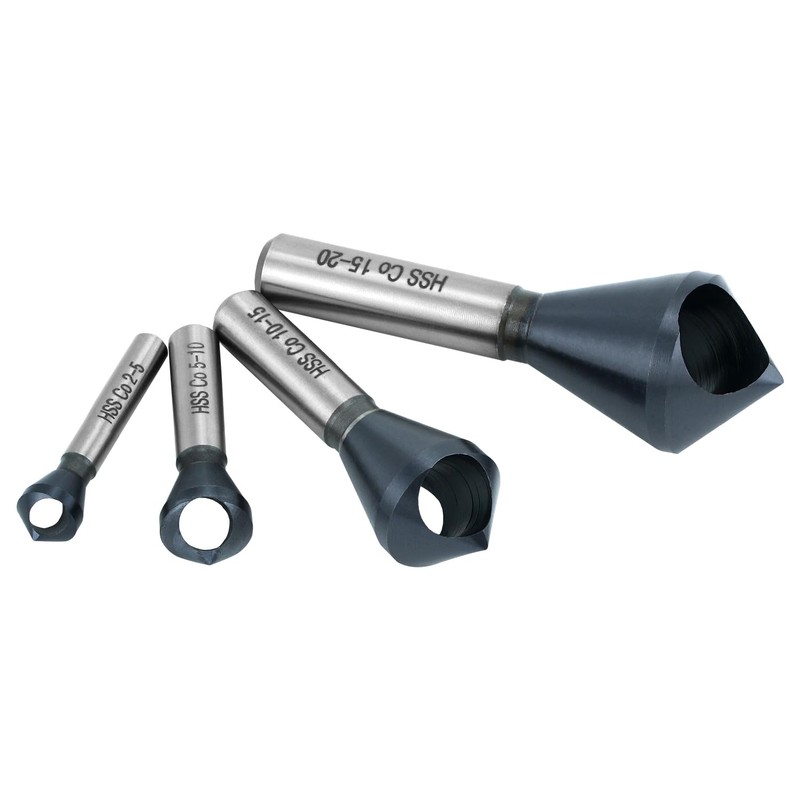 QWORK 4PCS Cobalt Single-End Countersink Chamfer Tool Set, M35 High-Speed
