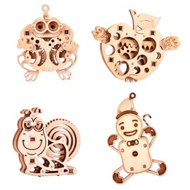 Wood Trick Set of Mini 3D Puzzles - Frog, Snail, Apple, Gingerbread - 3D Wooden Puzzle - Great STEM Project for Beginners