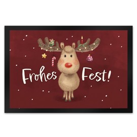 speecheese Frohes Fest Reindeer with Christmas Decoration Door Mat XL in 40 x 60 cm Festive Door Mat XL in 40 x 60 cm for Christmas Time Christmas Doormat Deer Door Mat for Women
