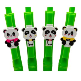 Maydahui 12PCS Panda Green Bamboo Pens Retractable Cute Bear Rollerball Pen Mini Lovely Animal Pen for Shcool Office Stationery Supply Home Party Gifts