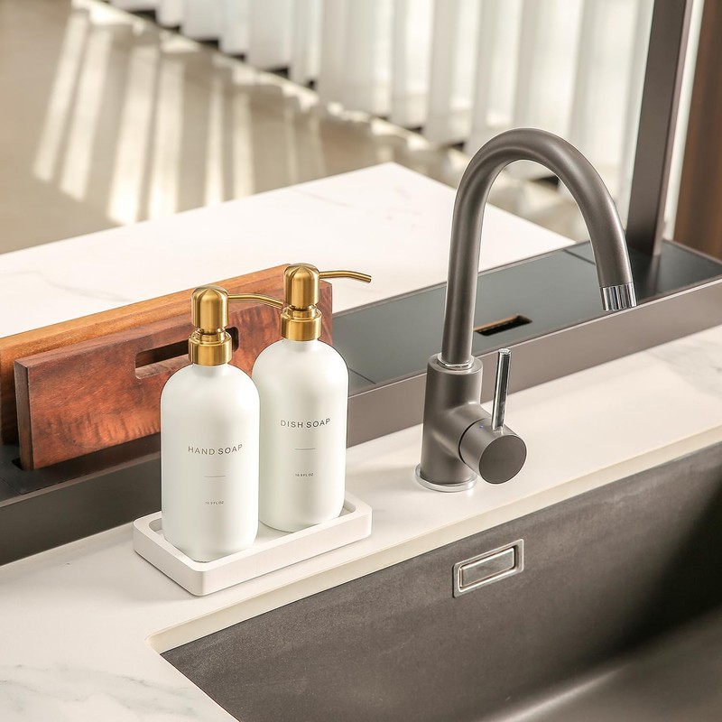 Prus Waso Gold Soap Dispenser Set, Glass Soap Dispenser with