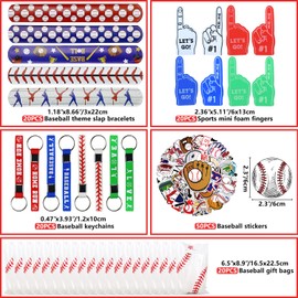 130PCS Baseball Party Decorations - Including Baseball Key Chains, Baseball Gift Bags, Slap Bracelets, Stickers, Sports Mini Foam Fingers for Boys Fans Sports Baseball Birthday Party Supplies