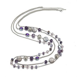 FULU AUTUMN Women's Statement Necklace Long Pearl Necklace Silver Chain Two Strand Fashion Jewellery Necklace Birthday Gift, Crystal Pearl, No Gemstone