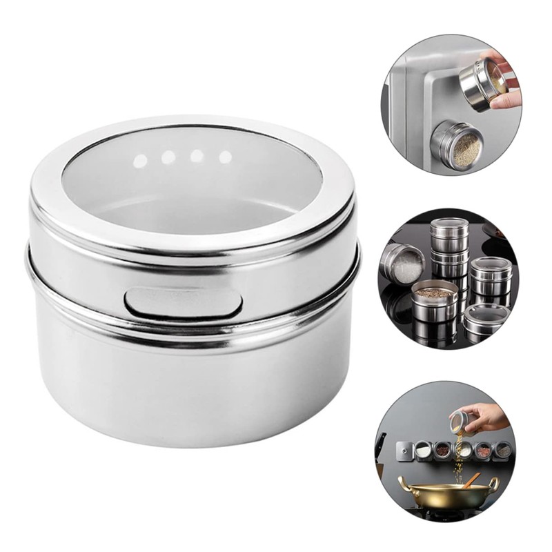 Sosoport 8pcs Magnetic Stainless Steel Spice Containers Airtight Spice Jars