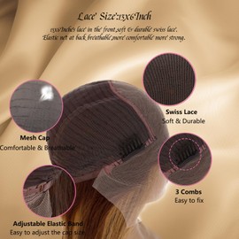 Straight Lace Front Wigs Human Hair for Black Women 13x6 Highlight Frontal Wigs Human Hair Pre Plucked with Baby Hair 180% Density Brazilian Straight Lace Front Human Hair Wigs (#4T4P27 20Inch)