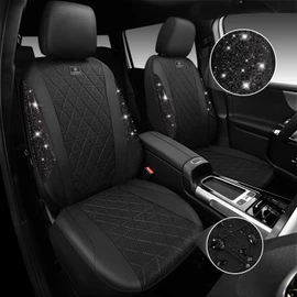 CAR PASS Oxford Bling Diamond Car Seat Covers Full Set Interior Sets, Waterproof Shining Glitter Sparkly Crystal Universal Armrest Fit 95% Automotive Truck SUV Cute Women Girl, All Black Rhinestone
