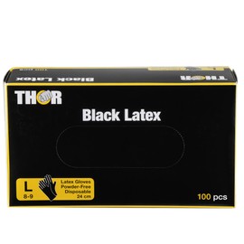 Thor Black Latex Gloves Pack of 100 (Size L) | Black Powder-Free Disposable Gloves for Cooking, Cleaning, Grilling and much more | Disposable Gloves without Powder | Disposable Gloves Kitchen Workshop