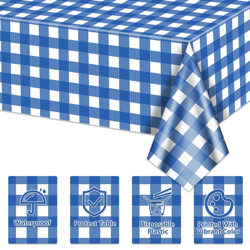 4 Pack Blue Gingham Tablecloths, Blue and White Checkered Tablecloths