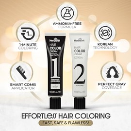Herbishh Tinte Capilar Permanente 1N Negro Natural – Cubre Canas y Barba en 1 Minuto | Con Aplicador en Peine | Sin Amoníaco, Con Extractos Naturales,