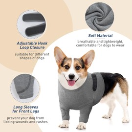 IDOMIK Dog Recovery Suit for Front Legs, Adjustable Dog Leg Sleeves to Stop Licking, Dogs Elbow Braces Protector for Leg Injuries Shoulder Wound, Cone Collar Alternatives,Grey,S