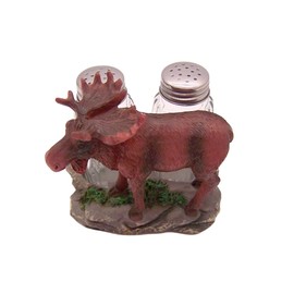 Moose Standing on a Rock Salt and Pepper Set Holder, Rustic Décor, Shakers Included, 4.25 Inches