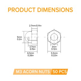 Lyeteung 50 Pieces M3 Hexagonal Acorn Nuts Stainless Steel Hex Acorn Dome Head Hex Nuts for Screws Bolts