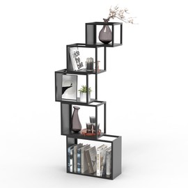 NBTORCH 5-Tier Black Bookshelf – 49.2" Modern Bookcase for Books, CDs, and Collectibles – Stylish Storage & Display Shelf for Living Room, Bedroom, Office, or Home Decor