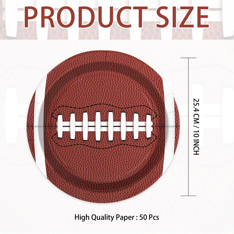 50Pcs Football Paper Plates 10 Inch Large Heavy Duty Sport
