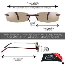 proSPORT 2 Pairs Reading Sunglasses +1.25 Red Brown & Blue Smoke Tinted Sun Readers Rimless Men Women Light