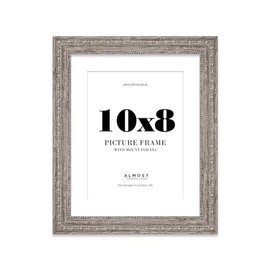 10x8 Walnut Ornate Photo Frame With White Mat For 8x6 Picture, Ready to Hang or Stand, 1 Pack