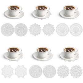 18Pcs Polyester Lace Table Cloth Desktop Lace Saucer Non Slip Stable Skeleton Heat Insulation Pad for Dinner Plate(white-18 pcs-15 cm-Six Colors)