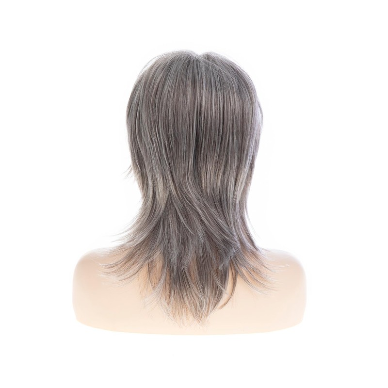 Sallcks Short Grey White Mullet Wig with Bangs Shaggy Layered