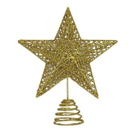 Golden Metal Christmas Tree Topper Glittered Xmas Treetop Hollow Star Topper for Christmas Party Home Decoration