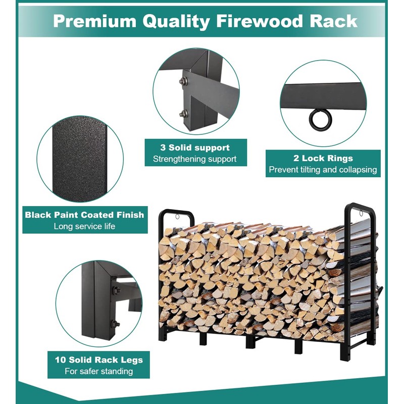 Fandature 8Ft Firewood Rack Adjustable Fireplace Wood Holder For Outdoor
